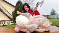 Fat 15kg Turkey with an Ostrich egg inside?! Somehow I shoved it into the oven