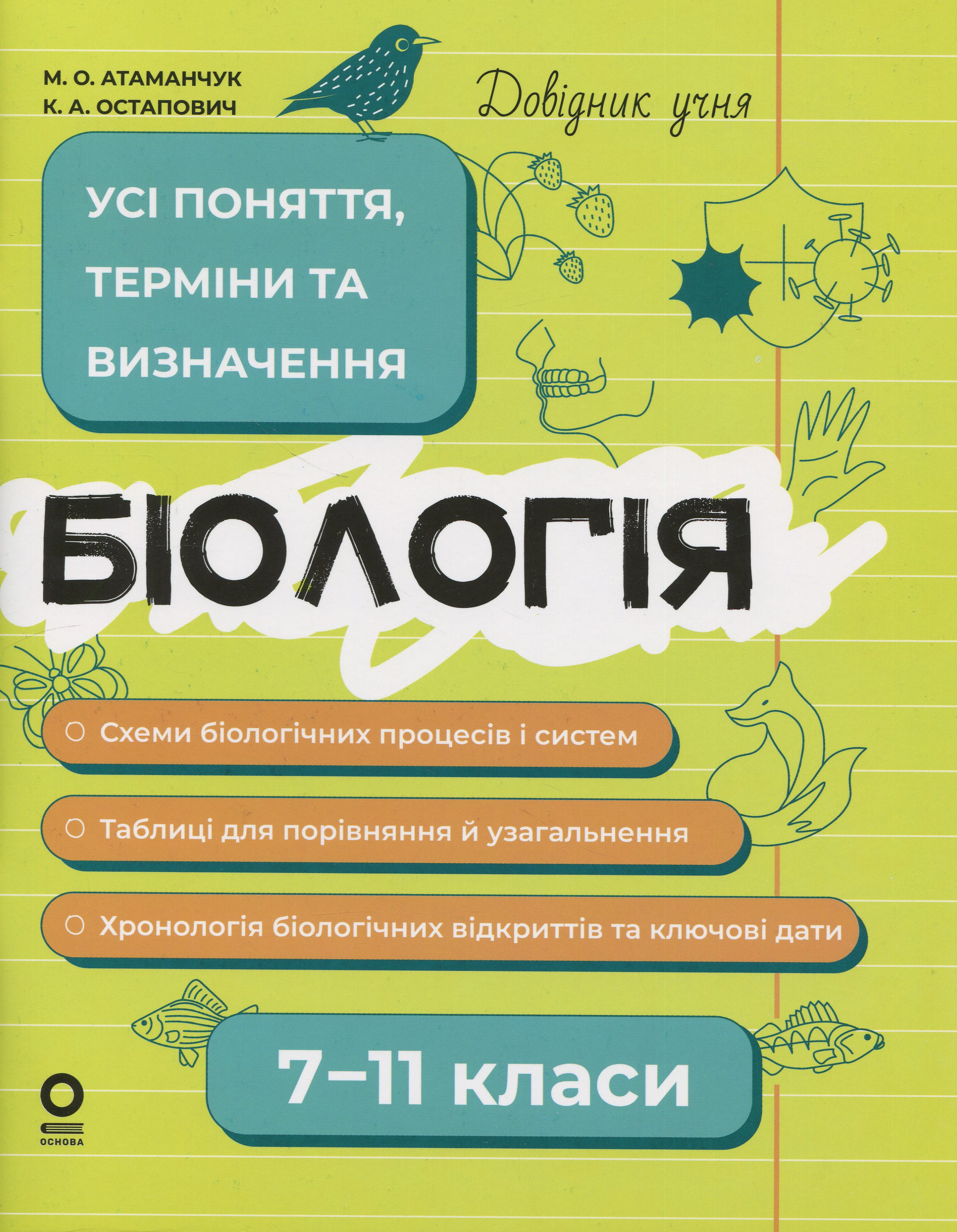 Обкладинка Біологія. Усі поняття, терміни та визначення. 7-11 класи