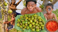 Primitive Boy Picks and Eats Delicious June Plum in the Rainforest - Survival Story