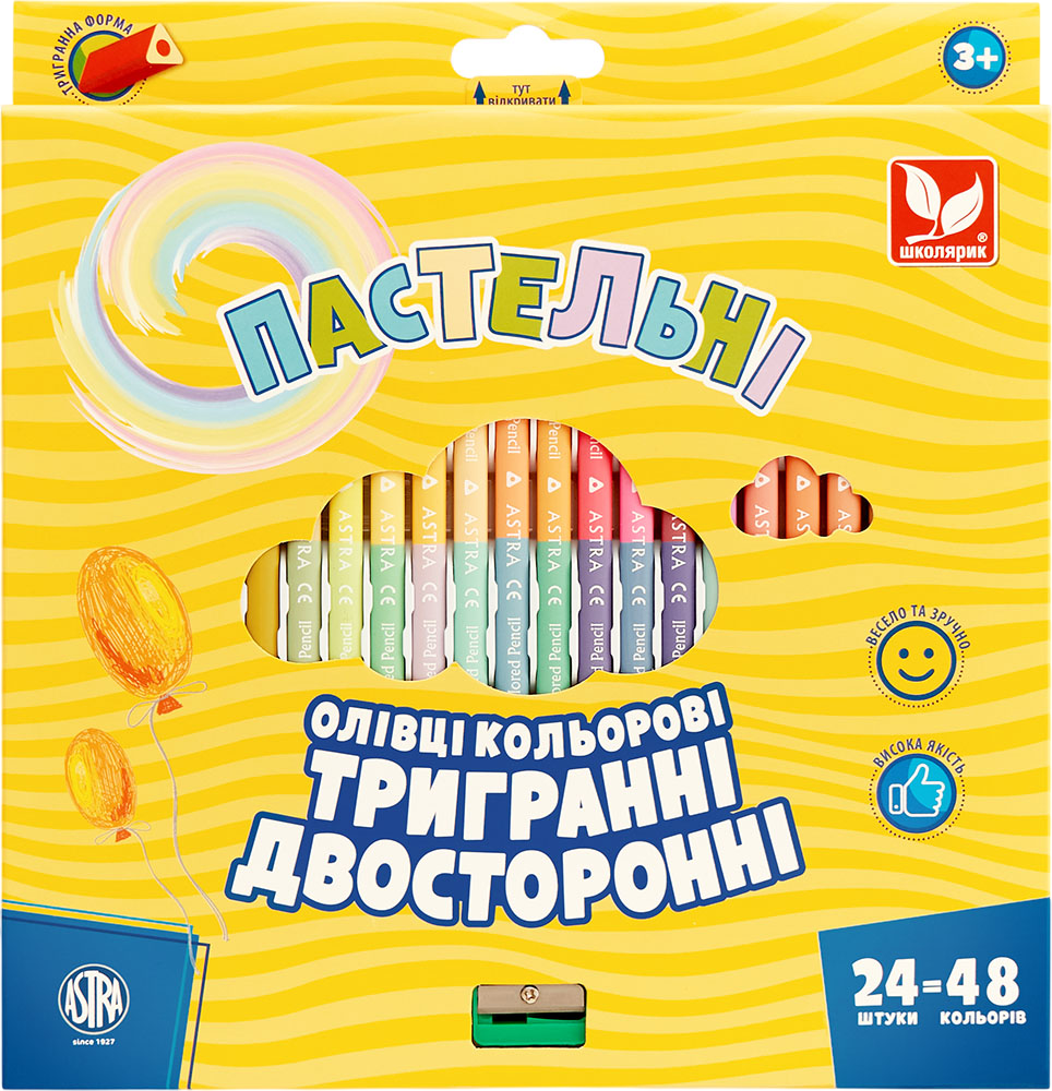 Олівці кольорові тригранні двосторонні пастельні кольори...