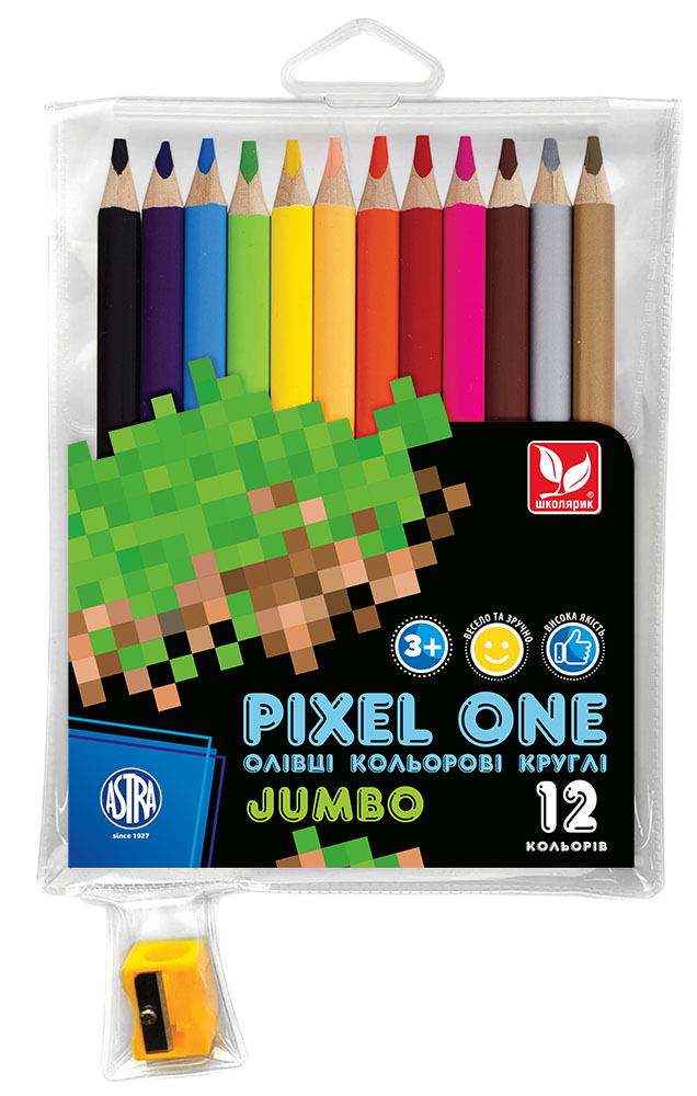 Олівці кольорові круглі Pixel One 12 кольорів + чинка