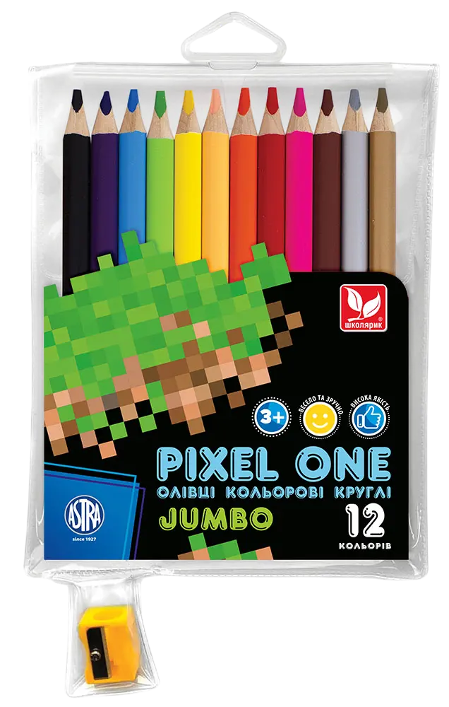 Обкладинка "Олівці кольорові круглі Pixel One 12 кольорів + чинка"