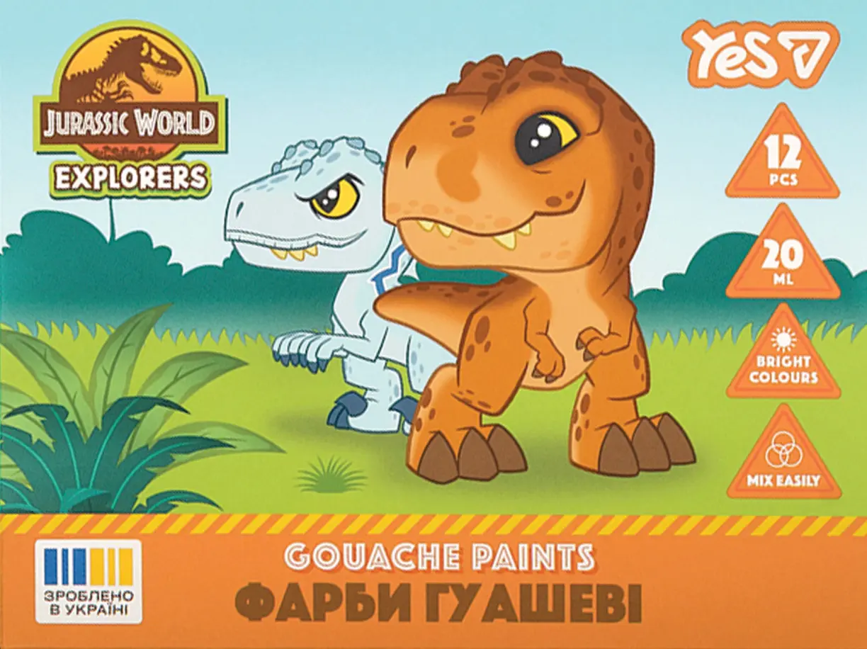 Фарби гуашеві Yes Jurassic World.Kids 12 кольорів 20 мл