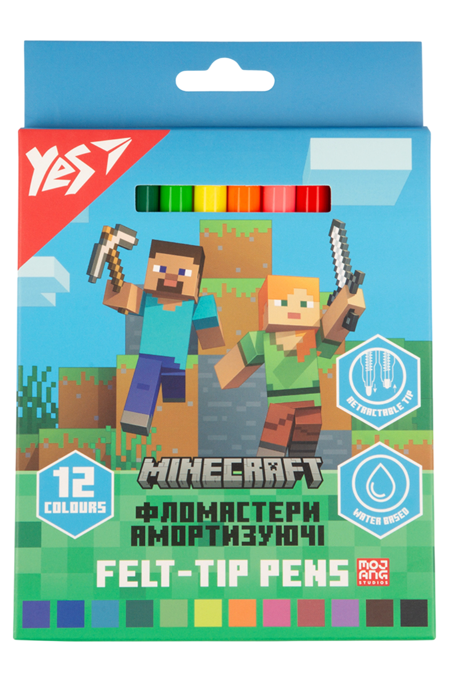 Фломастери Yes 12 кольорів Minecraft, амортизуючі