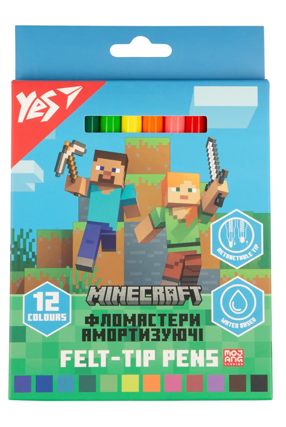 Обкладинка "Фломастери Yes 12 кольорів Minecraft, амортизуючі"