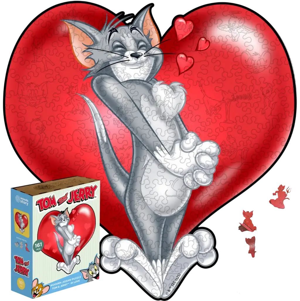 Обкладника "Фігурний дерев'яний пазл Tom & Jerry Серце кохання (XL / А3)" Обкладинка "Фігурний дерев'яний пазл Tom & Jerry Серце кохання (XL / А3)"