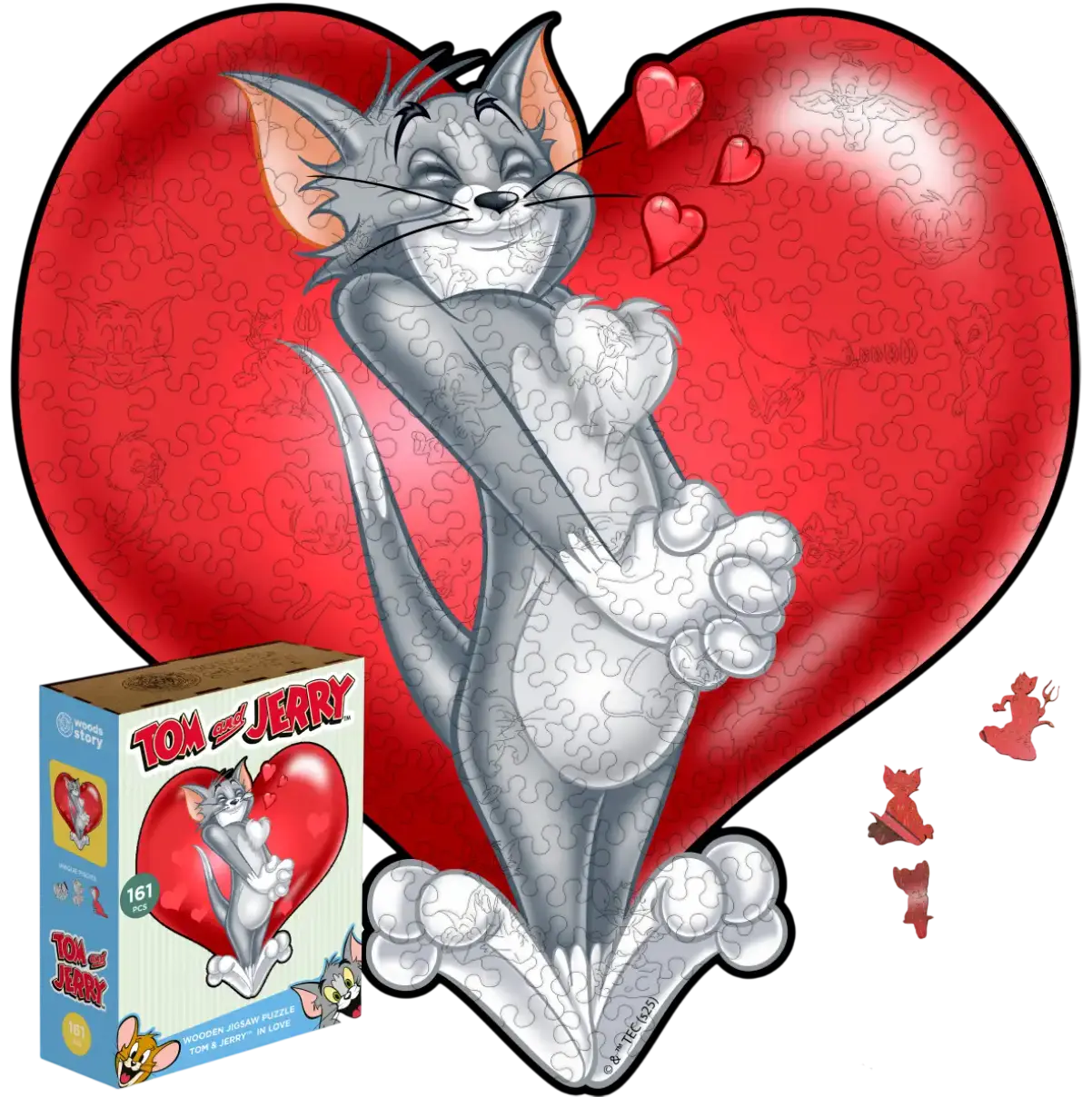 Фігурний дерев'яний пазл Tom & Jerry Серце кохання (XL / А3)