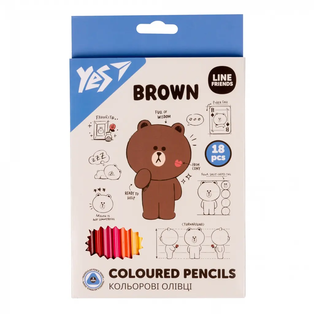 Обкладинка "Олівці кольорові YES 18 кольорів Line Friends"