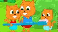 Cats Family in English - Huge Toothbrush Cartoon for Kids