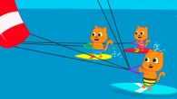 Cats Family in English - Surfing And Parachuting Cartoon for Kids