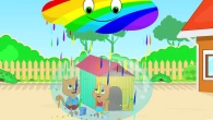 Cats Family in English - Bubble Against Rainbow Rain Cartoon for Kids