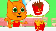 Cats Family in English - French Fries in Sauce Cartoon for Kids