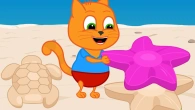 Cats Family in English - Sand Sea Animals Cartoon for Kids