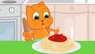 Cats Family in English - Little Taster Eating Spaghetti Cartoon for Kids