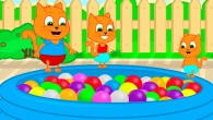 Cats Family in English - Jumping Into a Pool of Rainbow Balls Cartoon for Kids