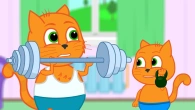 Cats Family in English - Sports Dad Shows an Example Cartoon for Kids