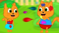 Cats Family en Français - Enfants jouant avec des boules arc-en-ciel Dessin Animé 2019 en Français